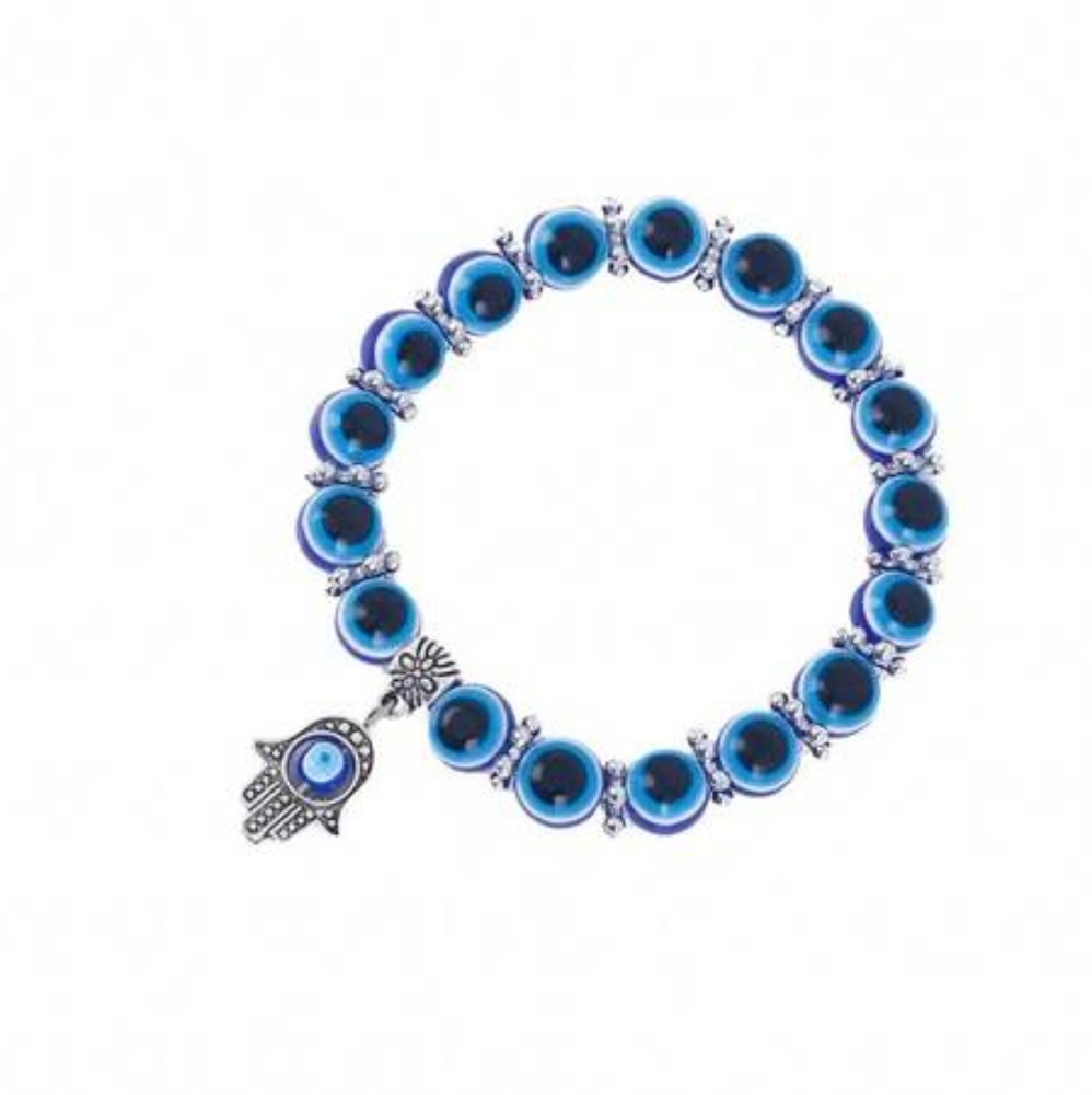 Evil Eye Blue Beaded Charm Bracelet Hand